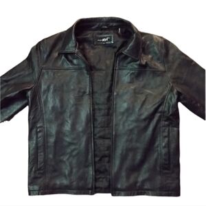 Black Rivet Leather Jacket Men's Size Large Black Full Zip With Pockets